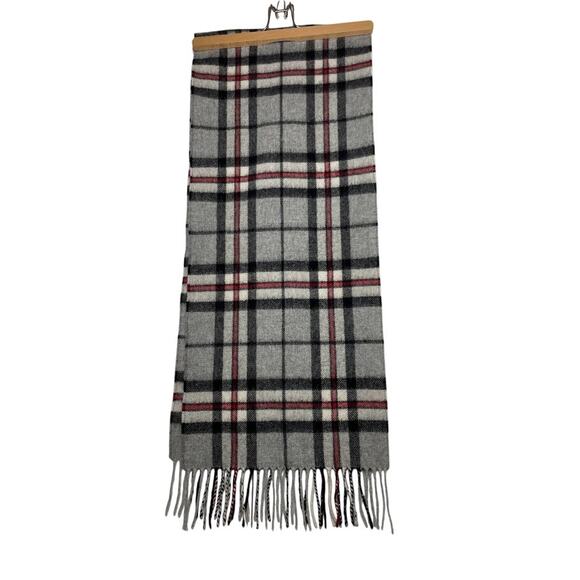 Highland Tweeds Wool Paid Scarf 100% LAMBSWOOL Black Gray Fringe Wrap Scotland - Picture 1 of 7